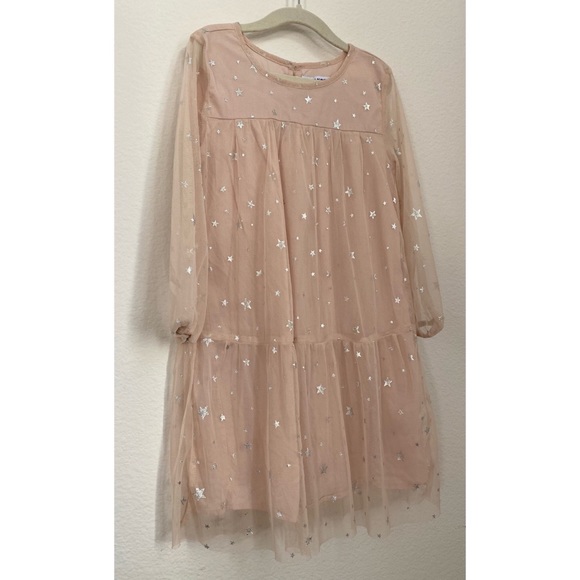 SOLD Old Navy • Light Pink Silver Metallic Star Sheer Sleeves Long Dress - Picture 2 of 15